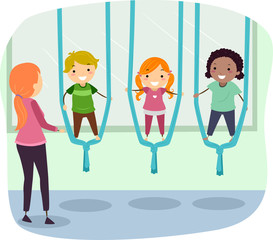 Stickman Kids Instructor Silk Yoga Illustration