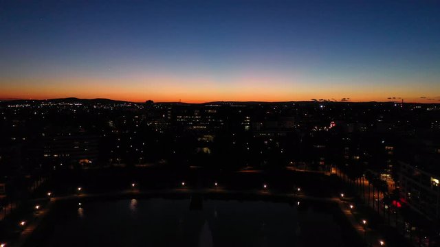 Montpellier night aerial view of port Marianne neighbourhood bassin jacques coeur town hall