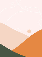 Drawn landscape with full moon in abstract form. Trendy vector illustration. Eps 10.