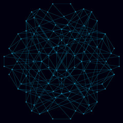 Abstract geometric shape of their blue lines on a dark background with luminous lights. Vector illustration