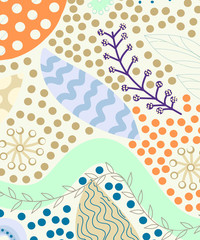 Abstract vector pattern with hand-drawn colors and dots.