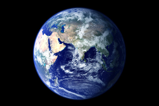Earth globe from space. On a black background. With the atmosphere. Elements of this image were furnished by NASA.