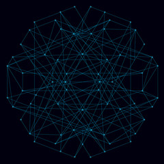 Abstract geometric shape of their blue lines on a dark background with luminous lights. Vector illustration