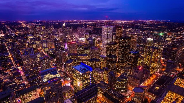 High angle view of Toronto downtown day to night time lapse