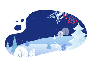 Winter Landscape Background. Christmas banner. Flat Vector Illustration