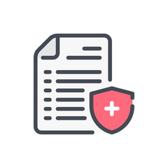 Insurance plans document color line icon. Medical document with shield vector outline colorful sign.