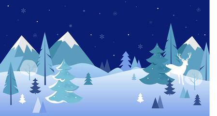 Obraz premium Winter Landscape Background. Christmas banner. Flat Vector Illustration