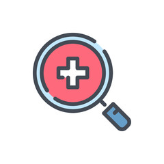 Search for medical services color line icon. Magnifier with medical cross vector outline colorful sign.