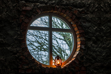 Wind lamp lights on cold evening