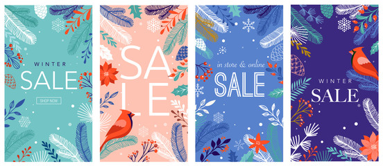 Collection of abstract background designs, winter sale, social media promotional content. Vector illustration