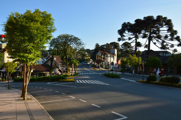 Gramado, Rio Grande do Sul, Brazil -19.11.2019: Street and architecture of Gramado city