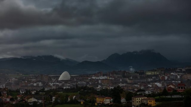 Oviedo city time lapse with storm coming