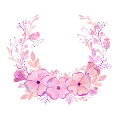 Fototapeta na wymiar soft pink bouquet, watercolor frame on a white background