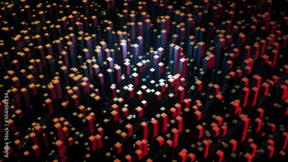 Poster many abstract rectangular blocks, optical illusion, modern computer generated 3d backdrop. animation