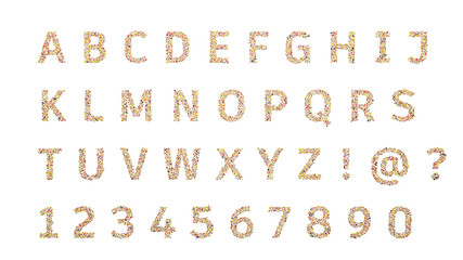 Vegetarian alphabet - fruits on white background forming letters