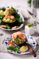 Avocado and shrimp salad.selective focus