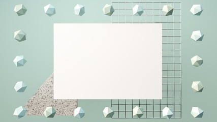 Blank template for flyer or advertisement. White space on abstract background. Geometric forms and primitive shapes on pastel colors background. 3D rendering