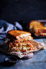 Pulled pork grilled cheese sandwich