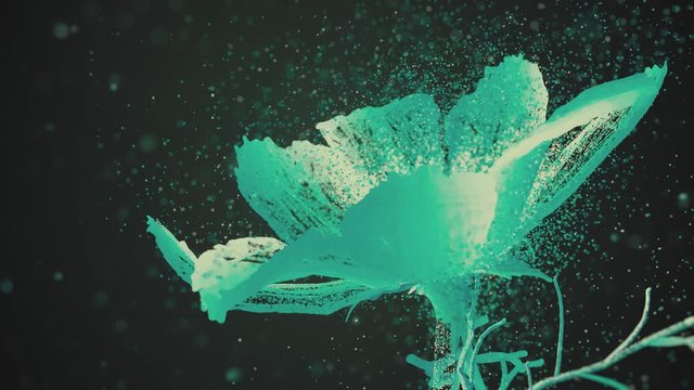 3D Rendering Colourful Particle Line Like A Flower Grow. Animated.