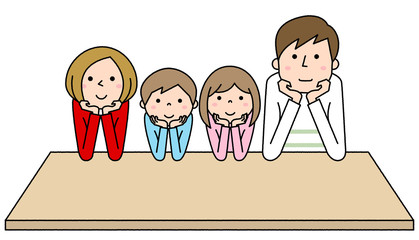 頬杖　家族　二世代