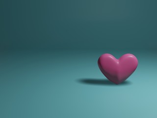 Pink hart Valentine's concept 3D render illustration on blue background
