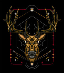 Vector Deer head illustration serious face. rusa jantan