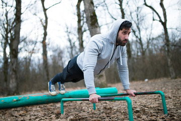 Sportive man training outdoor