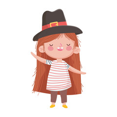 happy thanksgiving day little girl with pilgrim hat