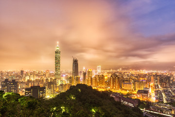 Fototapeta na wymiar Aerial View of Illuminated Taipei at Night