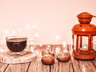 cup of coffee and cookies - obrazy, fototapety, plakaty