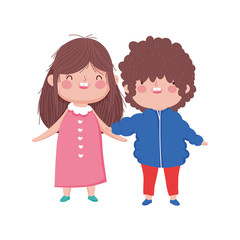 cute little boy and girl hugging on white background