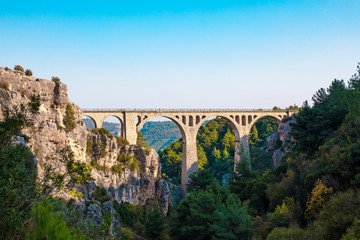 Varda Railway Bridge in Adana city of Turkey. Historical, ancient old railway german bridge