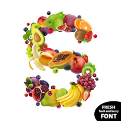 Letter S, fruit font symbol isolated on white background