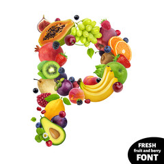 Letter P, fruit font symbol isolated on white background