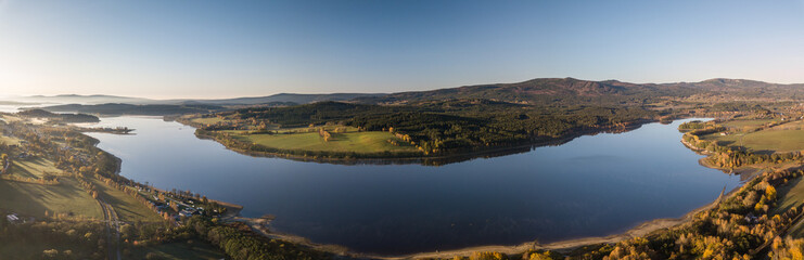 The Lipno Reservoir is a dam and hydroelectric plant constructed along the Vltava River in the Czech Republic. This area is mountainous, and borders the Sumava National Park and Nature Reserve