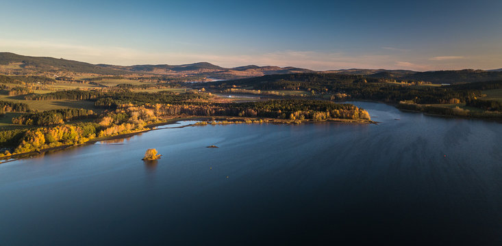 The Lipno Reservoir is a dam and hydroelectric plant constructed along the Vltava River in the Czech Republic. This area is mountainous, and borders the Sumava National Park and Nature Reserve