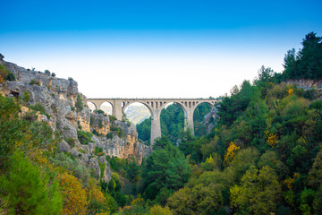 Varda Railway Bridge in Adana city of Turkey. Historical, ancient old railway german bridge