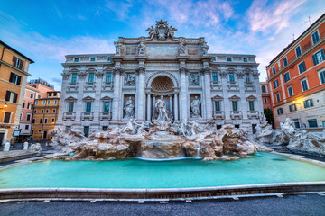 Fototapeta na wymiar Illuminated Fontana Di Trevi, Trevi Fountain at Dusk, Rome