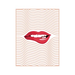 Vector illustration of girl biting her lip, mouth with wavy line frame for t shirt, poster, logo isolated on white background