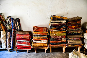 moraccan carpets in the market, morocco