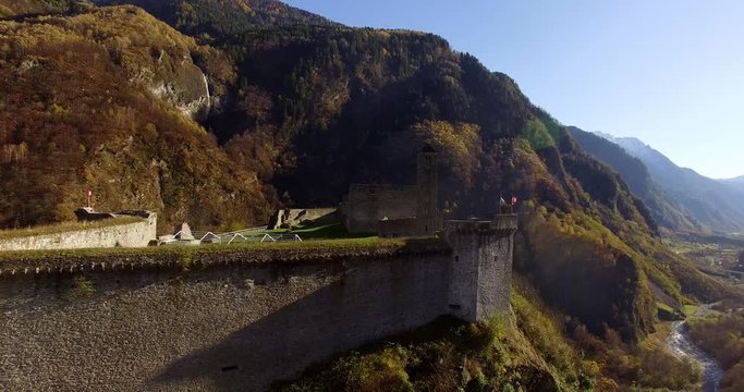 Mesocco, Switzerland. Medieval Castle In Mountains.