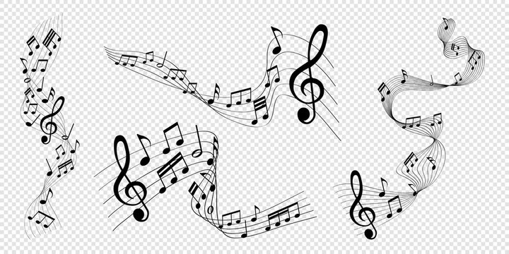 musical notes melody on transparent background