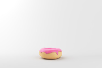 one pink donut in minimal on white background. 3d rendering. copy space