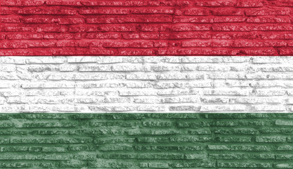 Colorful painted national flag of Hungary on old brick wall. Illustration.