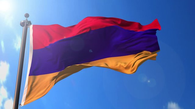 Armenia animated flag in the wind with blue sky in the background, green screen, blue screen or isolated background and the flag on the full background, all in one animated flag pack.