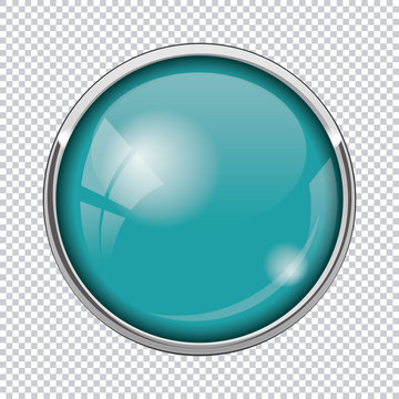 Blue Round Button Isolated On Transparent Background