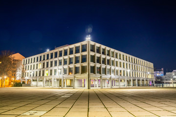 Kouvola, Finland - 15 November 2019: Night view of beautiful building of City Hall in the center of Kouvola.