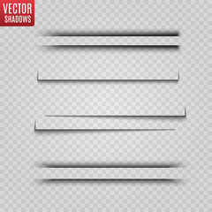 Vector shadows isolated. Transparent shadow realistic illustration. Page divider with transparent shadows isolated. Pages vector set.
