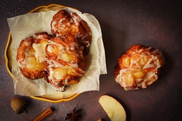 Homemade Apple Fritters with cinnamon glaze
