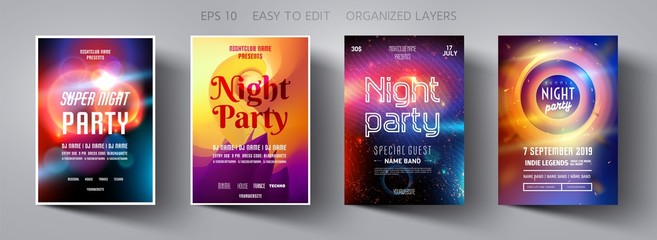 Set poster for night party.Flyer design template.Concept design for banner.Set flyer for dance club party.Layout invitation.Abstract background.Layout cover booklet.Vector wallpaper.Poster template. - obrazy, fototapety, plakaty